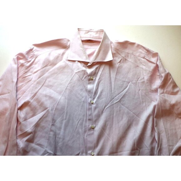 Isaia Neiman Marcus Mens Light Pink Cotton Dress Shirt Button-Down Old Money - Picture 2 of 11